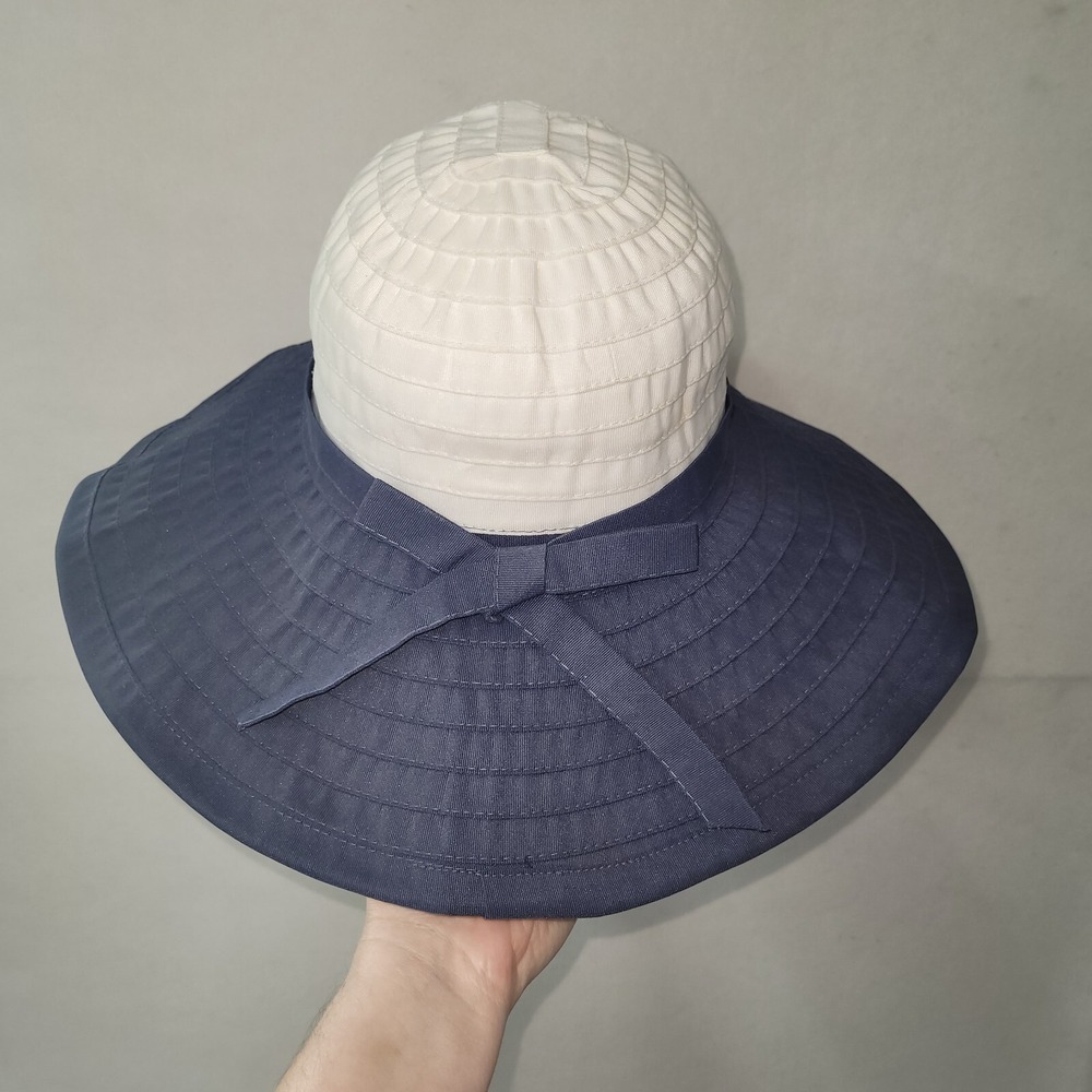 San Diego Hat Company Sun Hat Womens OS‎ Navy Blue White Wide Brim Bow Ribbon